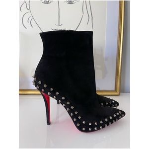 Christian Louboutin | Studs Spike Black Suede Short Boots